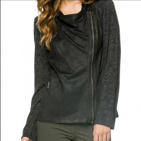 Miilla Black Faux Leather Bias Zip Up Jacket Medium - Picture 1 of 8